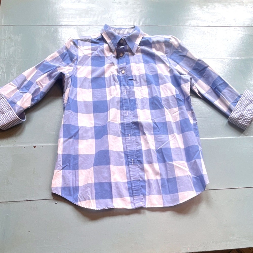 Chaps Blue White Buffalo Check Button Down Shirt Medium No Iron Preppy